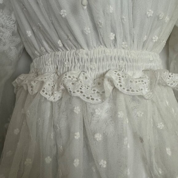 White Lace Long Sleeve Tiered Floral Dress Medium by Shop17 women ruffle new - Picture 10 of 12